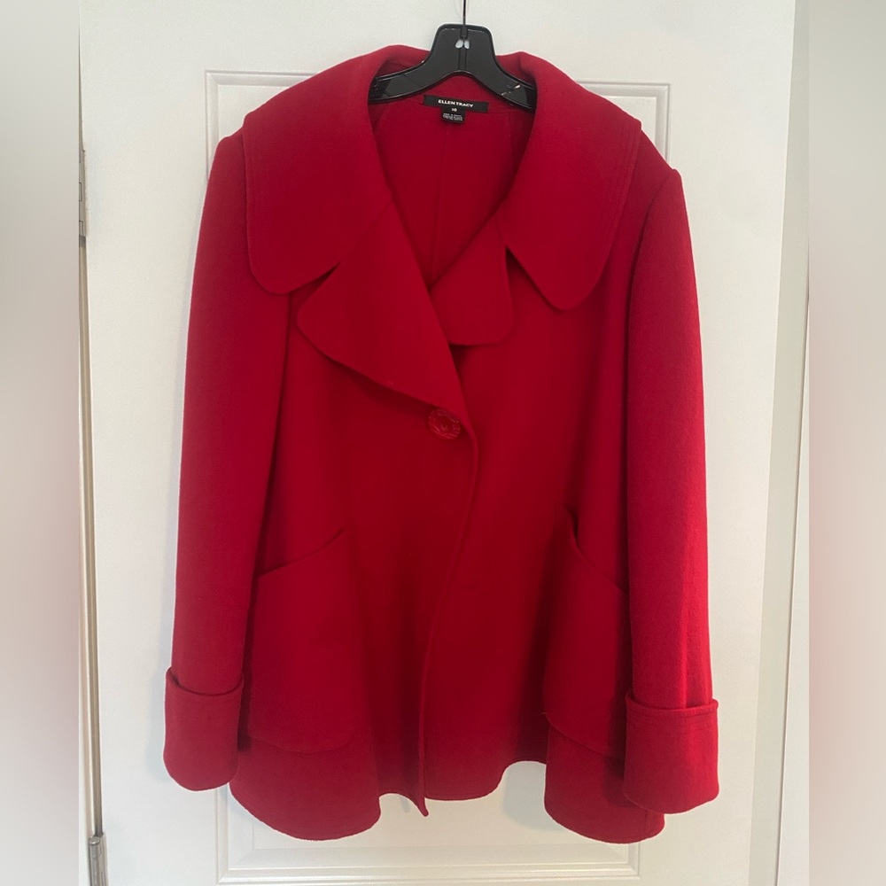 Ellen Tracy - Red Wool Angora Blend Coat - Size 16